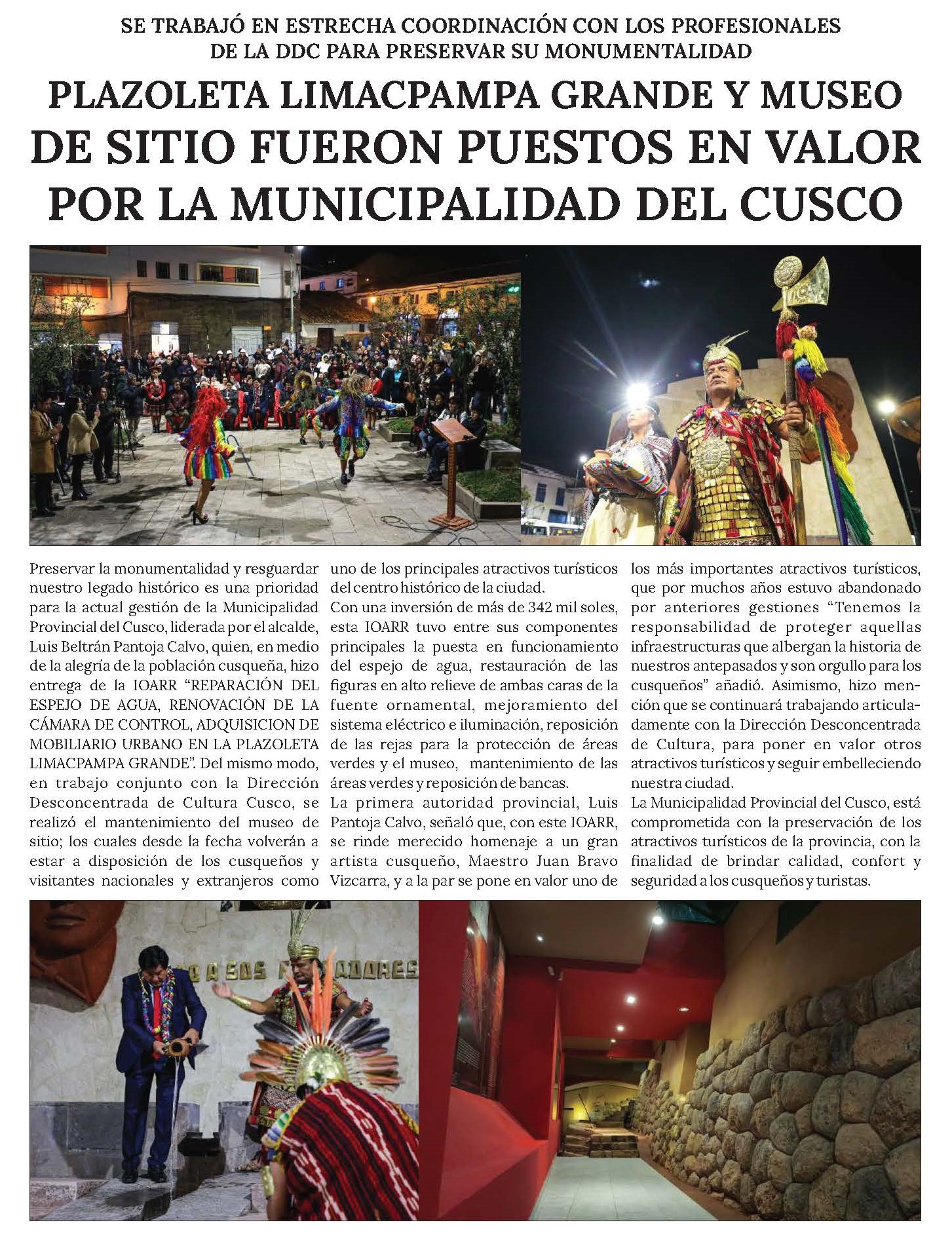 PLAZOLETA LIMACPAMPA GRANDE Y MUSEO DE SITIO FUERON PUESTO EN VALOR POR LA MUNICIPALIDAD DE CUSCO