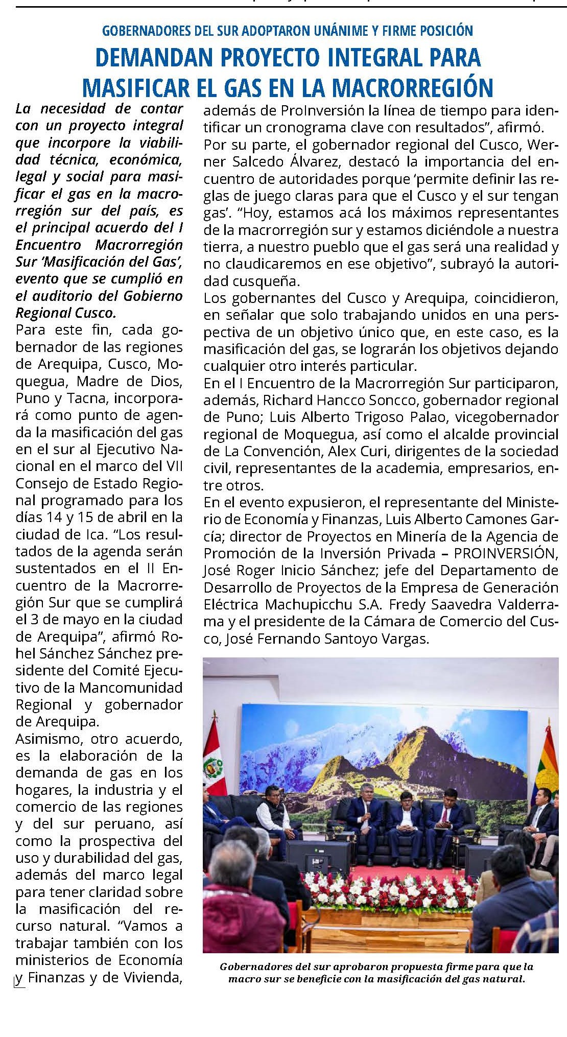 GOBERNADORES DEL SUR DEMANDAN PROYECTO INTEGRAL PARA MASIFICAR EL GAS EN LA MACRORREGIÓN