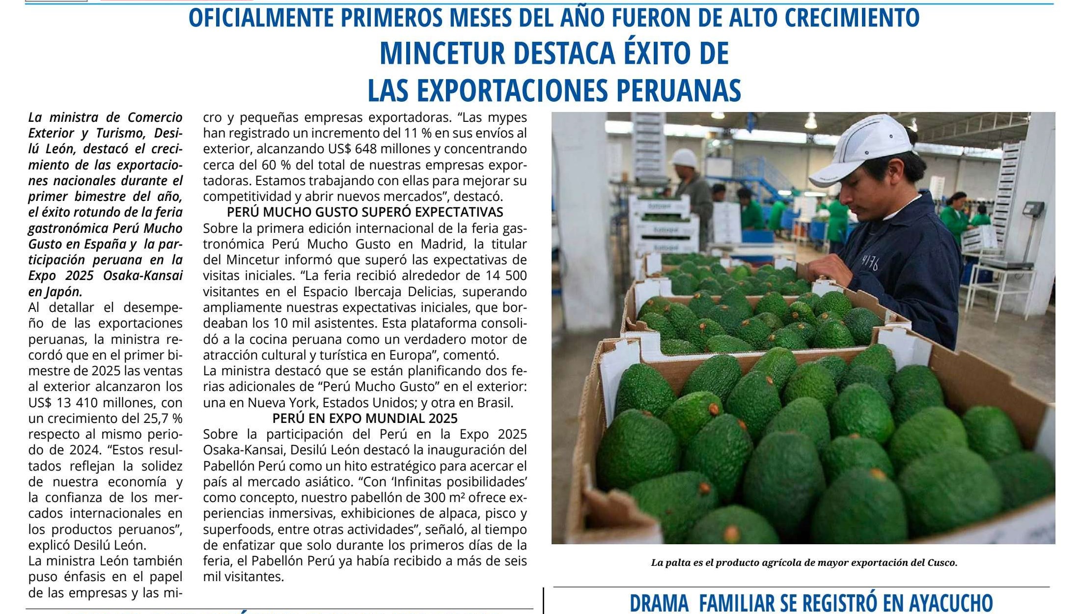 MINCETUR DESTACA ÉXITO DE LAS EXPORTACIONES PERUANAS