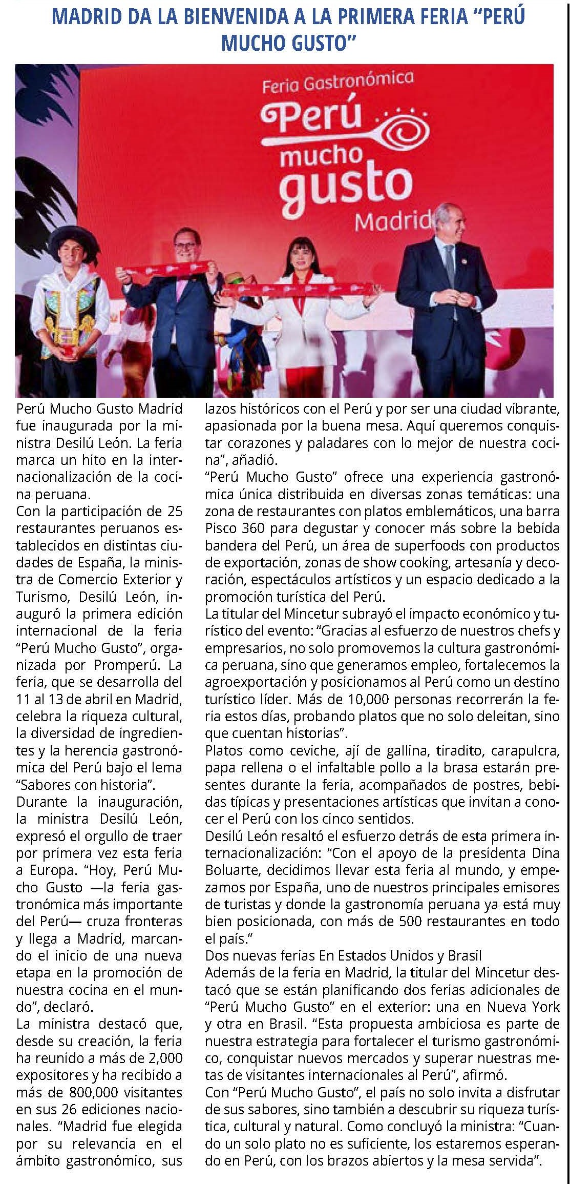 MADRID DA LA BIENVENIDA A LA PRIMERA FERIA “PERÚ MUCHO GUSTO”