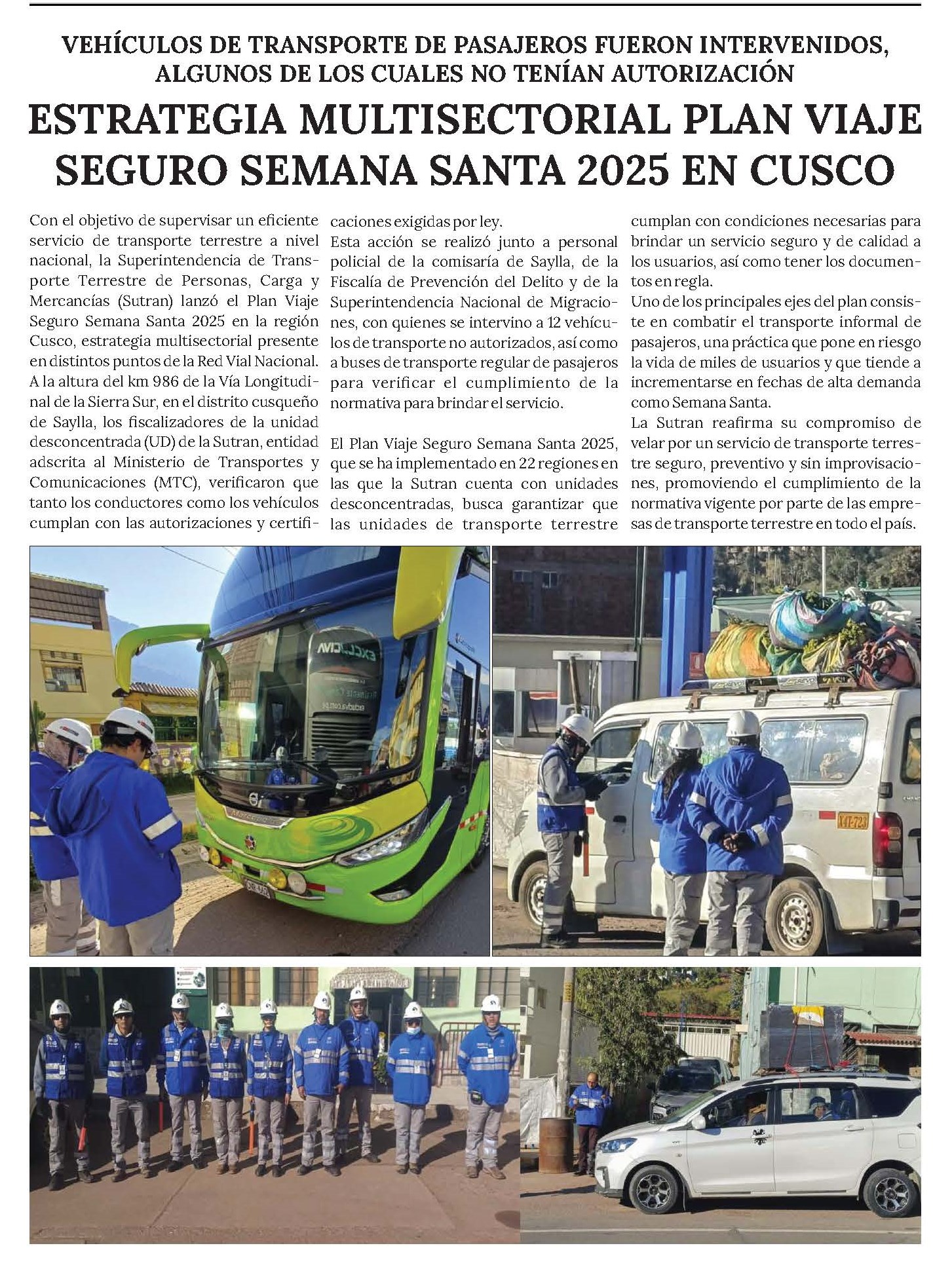ESTRATEGIA MULTISECTORIAL PLAN VIAJE SEGURO SEMANA SANTA 2025 EN CUSCO